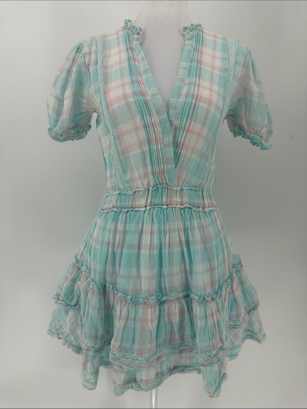 Mable‎ Plaid Ruffle Mini Dress Pastel Cottagecore Coquette Size S